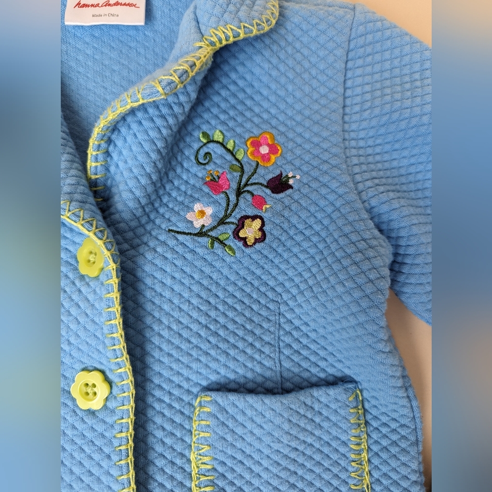 Hanna Andersson Blue Quilted Embroidered Jacket Size 80, 18-24M - Picture 3 of 9